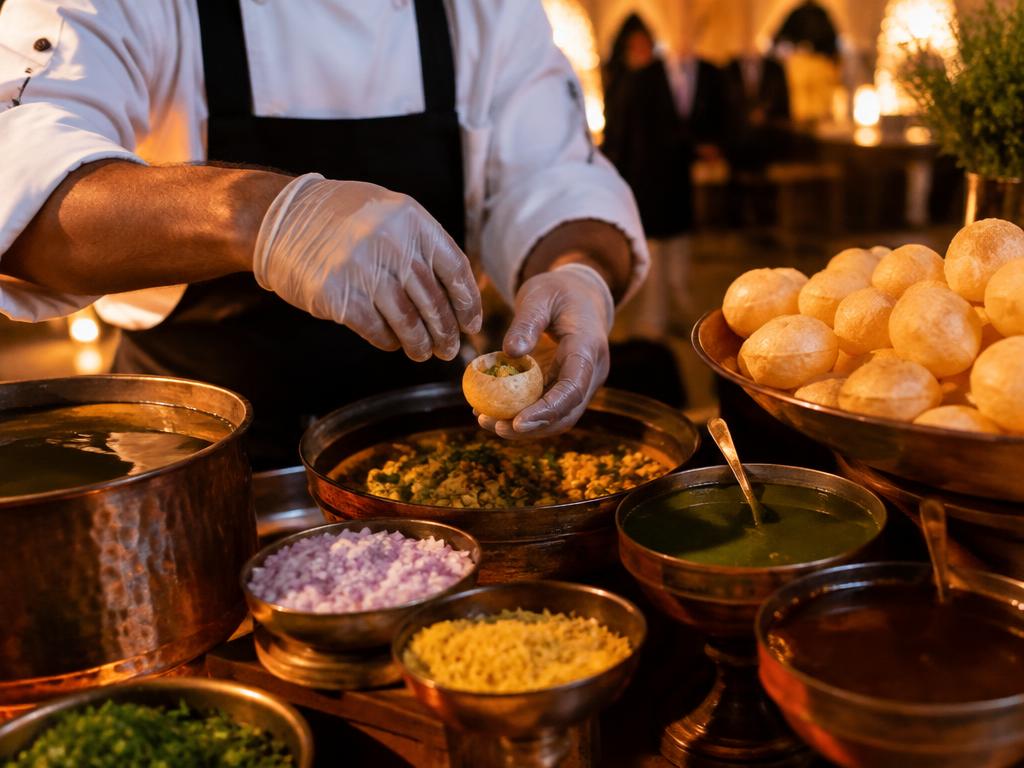 Pani puri filled to order at a live chaat counter